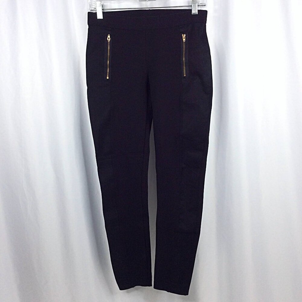 J Crew Women's Paneled Pixie Crop Pants Size 4 Black Zip Pockets Stretchy A3406‎